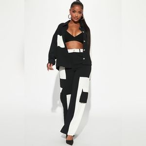 Bold Move Black & Off White Pant Set Size S